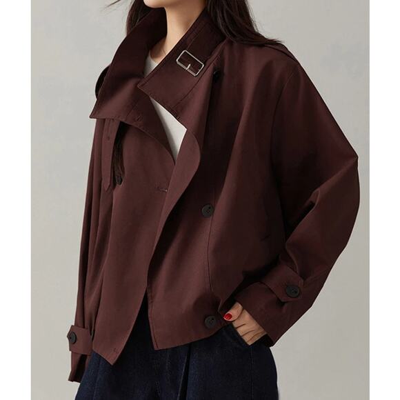 Commense Brown Short Trench Coat Jacket – Buckle Collar – NWT Size XL - Picture 1 of 4